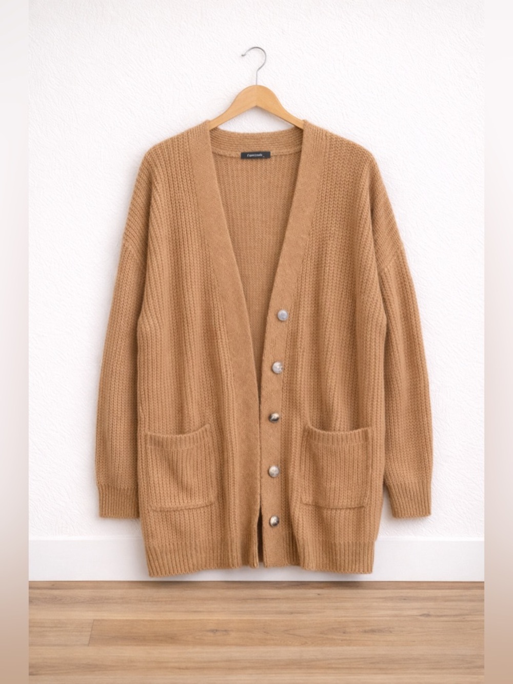 Camel Oversized Cardigan Chunky Knit Cozy Neutral Sweater Size S